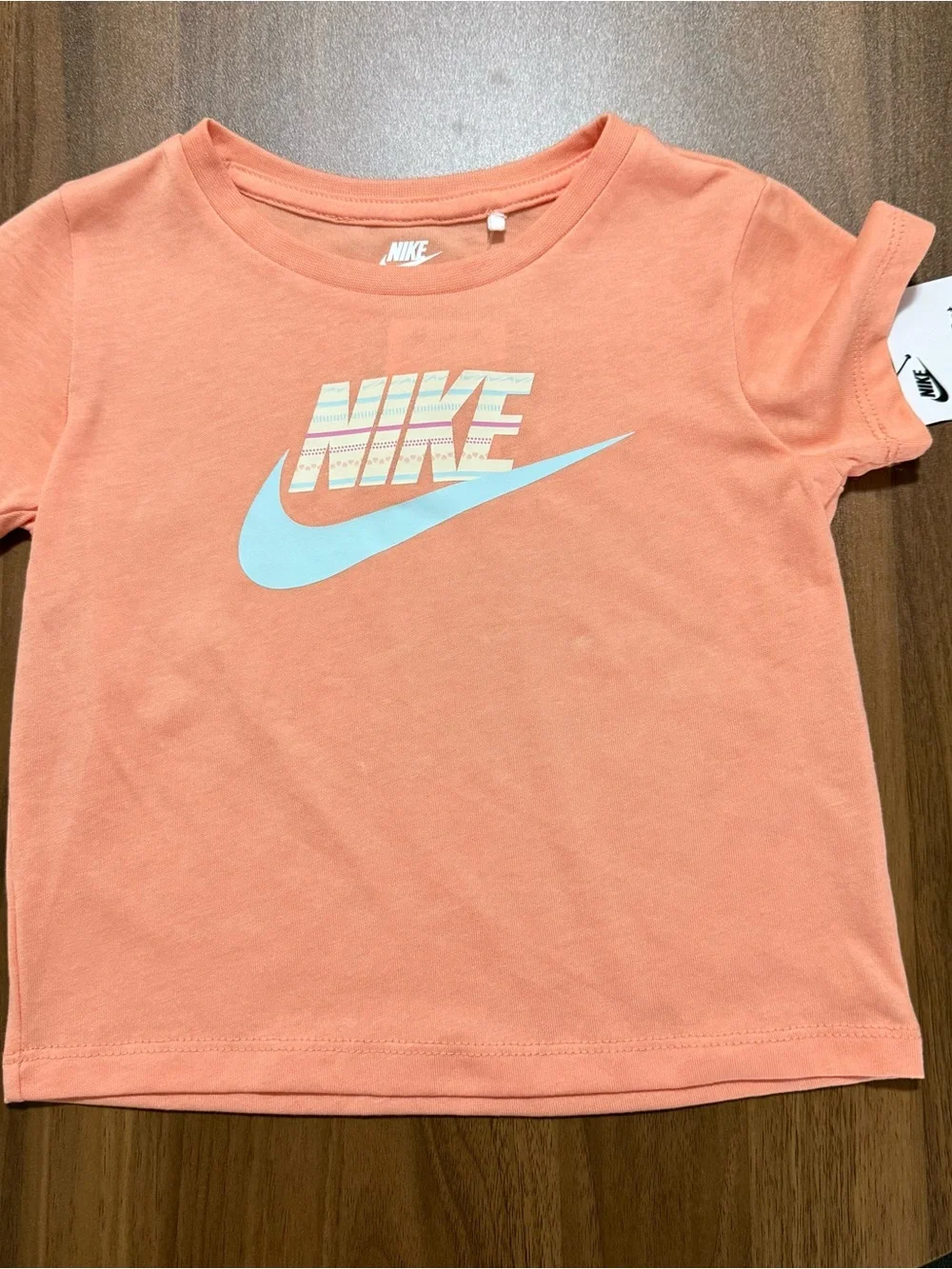 Nike Girls 2-Piece Matching Outfit Set Shirt And Shorts Peach Blue Size 4T New - Picture 2 of 7